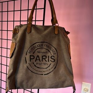 Brown Paris Canvas Tote Bag.  18 wide 17 deep.  NWOT.  Never used